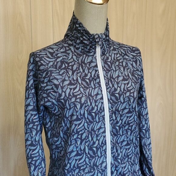 Peter Millar | Navy Palm Frond Print Skirted Full-Zip Jacket - Picture 3 of 9